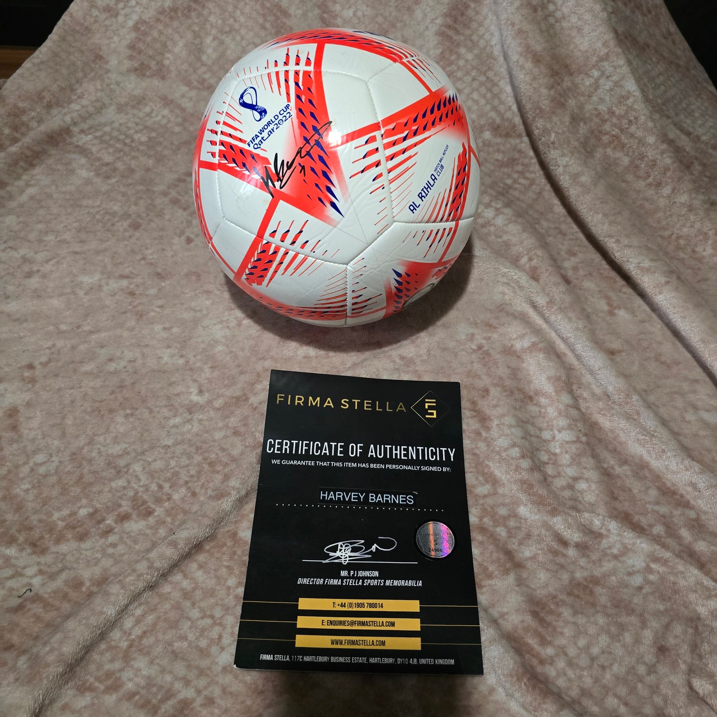 Newcastle United Harvey Barnes signed football with COA