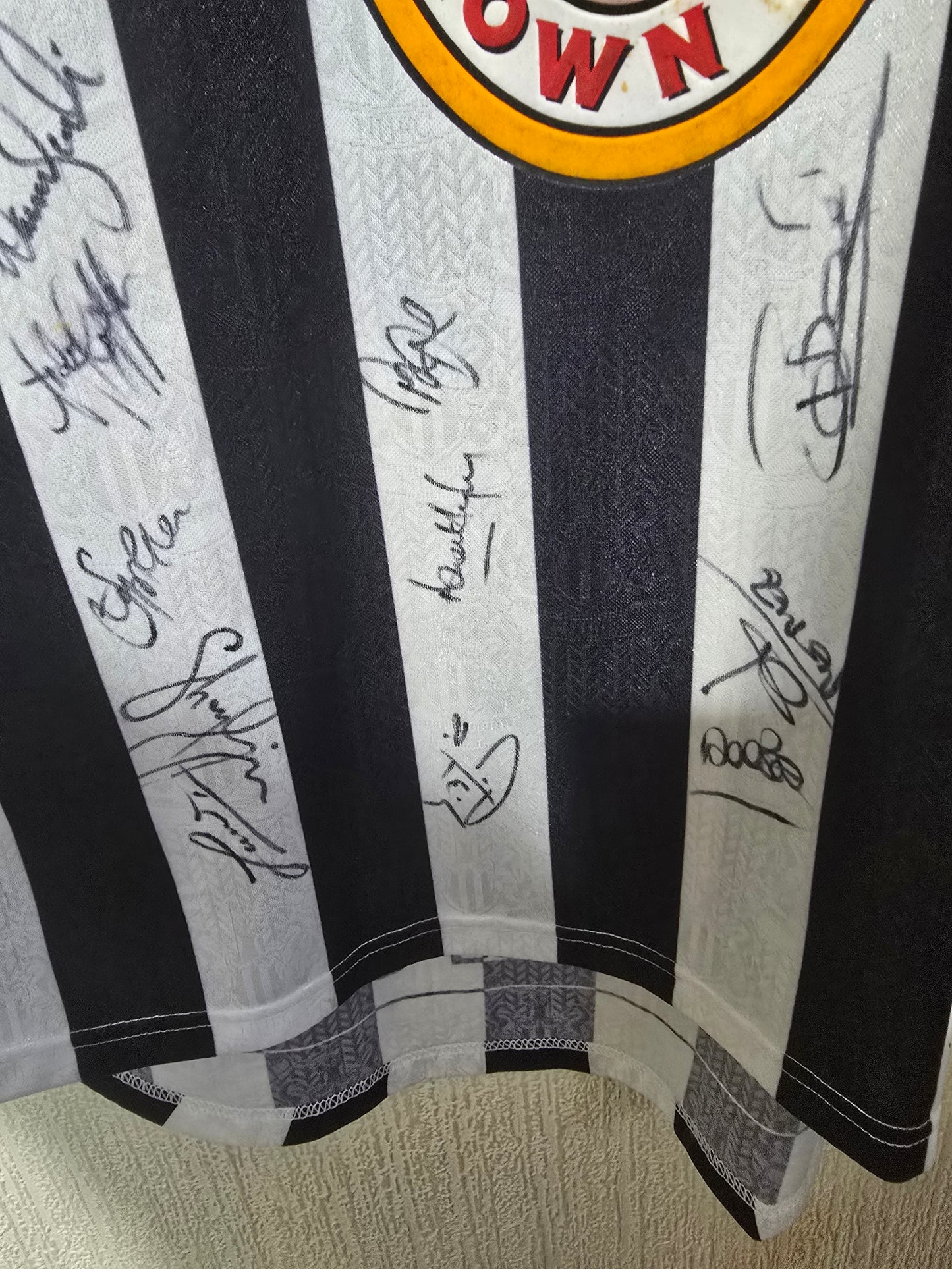 Newcastle United 1997/99 Adidas Home Shirt, Squad signed.
