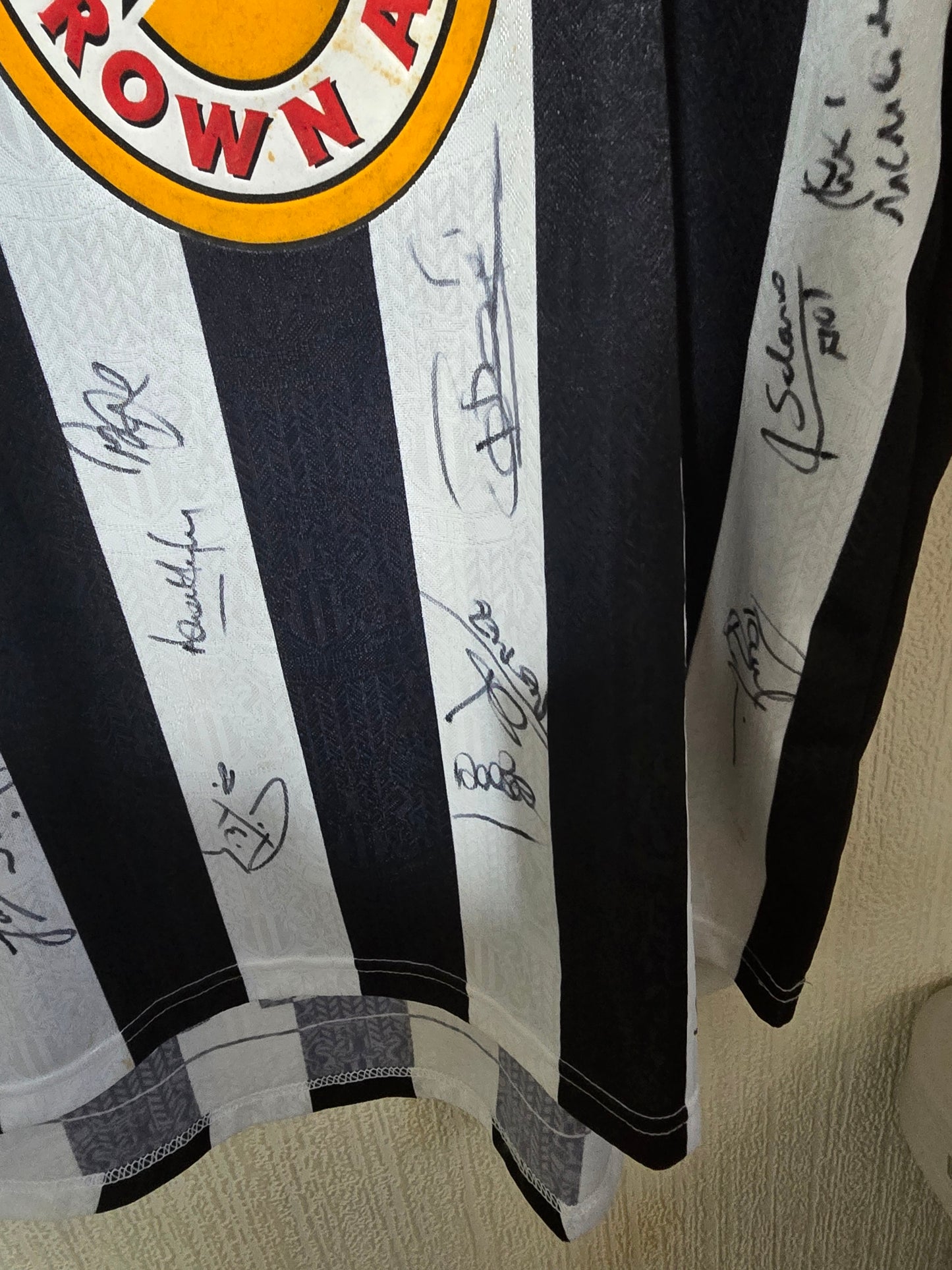 Newcastle United 1997/99 Adidas Home Shirt, Squad signed.