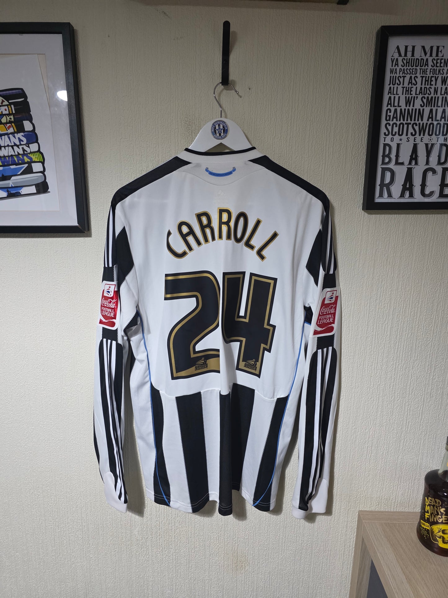 Newcastle United 2009/10 Adidas L/S Player version home shirt #24 CARROLL - Large