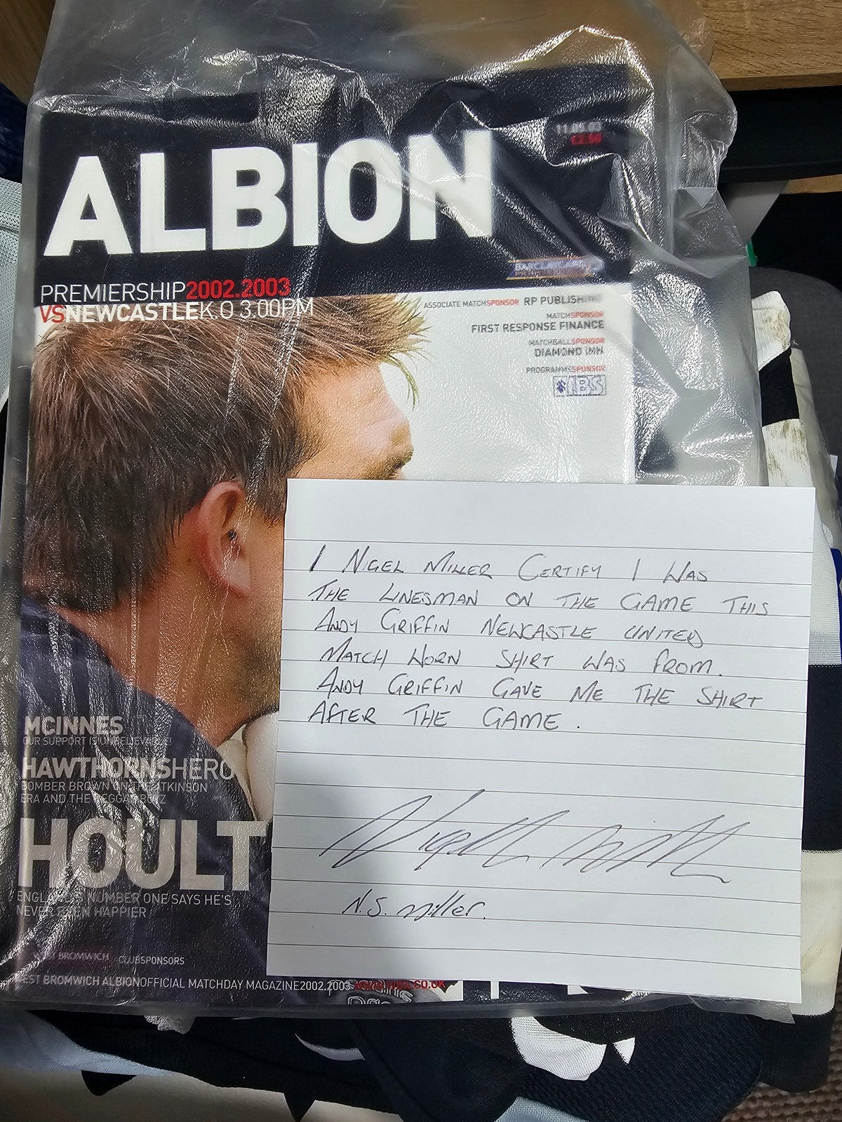 Newcastle United 2002/03 Andy Griffin matchworn away shirt with proof