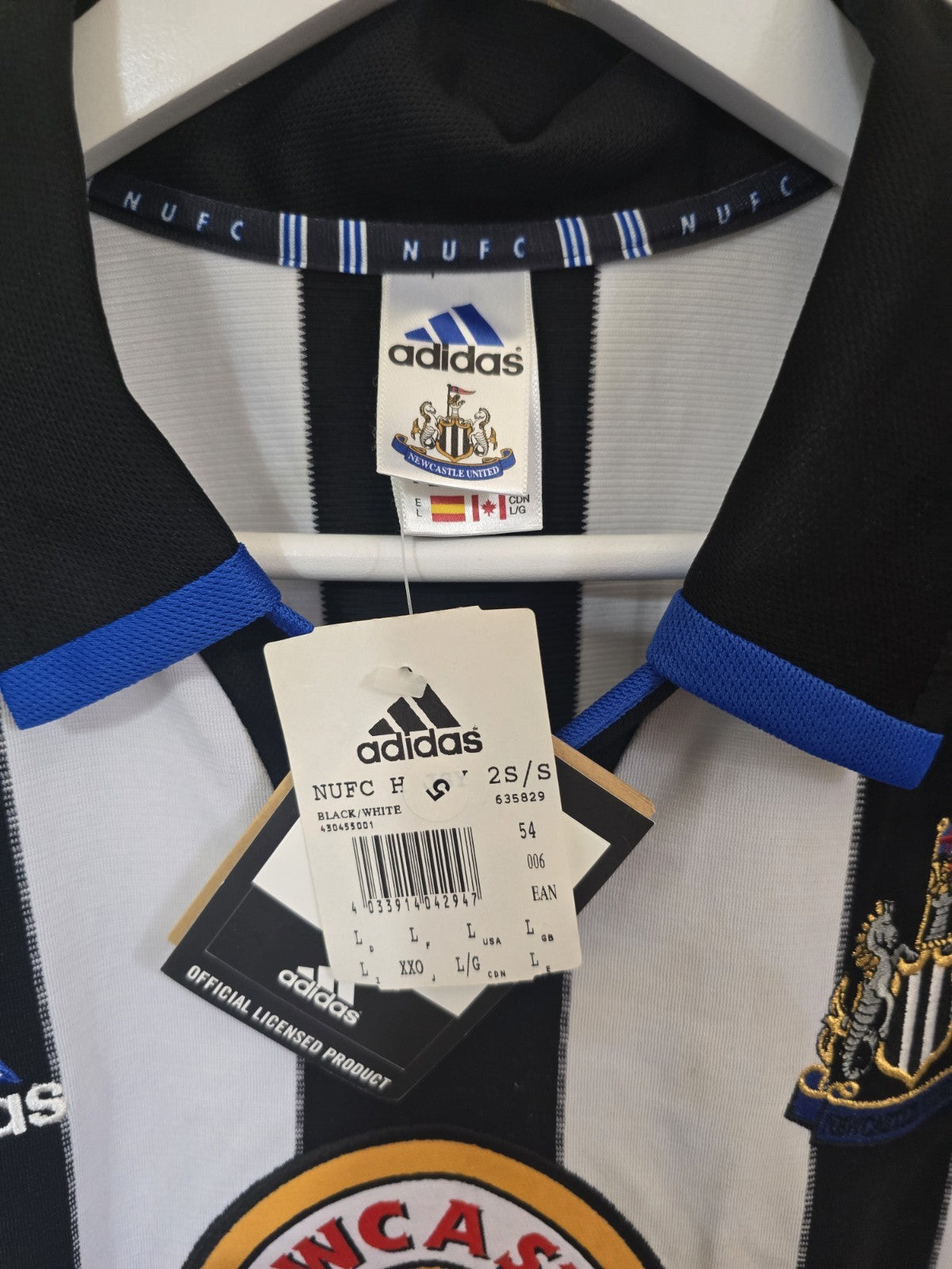 Newcastle United Adidas Original BNWT 1999/00 Home Shirt, #9 SHEARER, Large