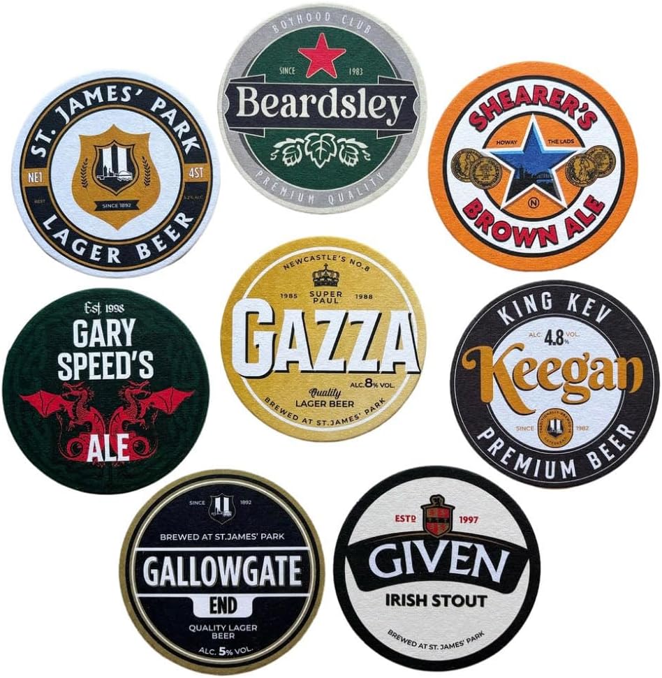 Newcastle United Football Beer Mat Coasters - Perfect for a Gift or Present for Any Newcastle Fan (8-Pack)