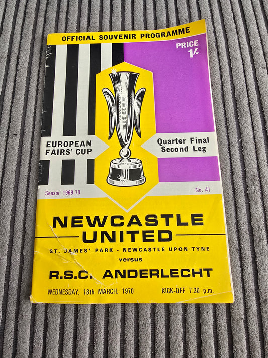 Newcastle United V RSC Anderlecht FAIRS CUP Quarter Final 1970