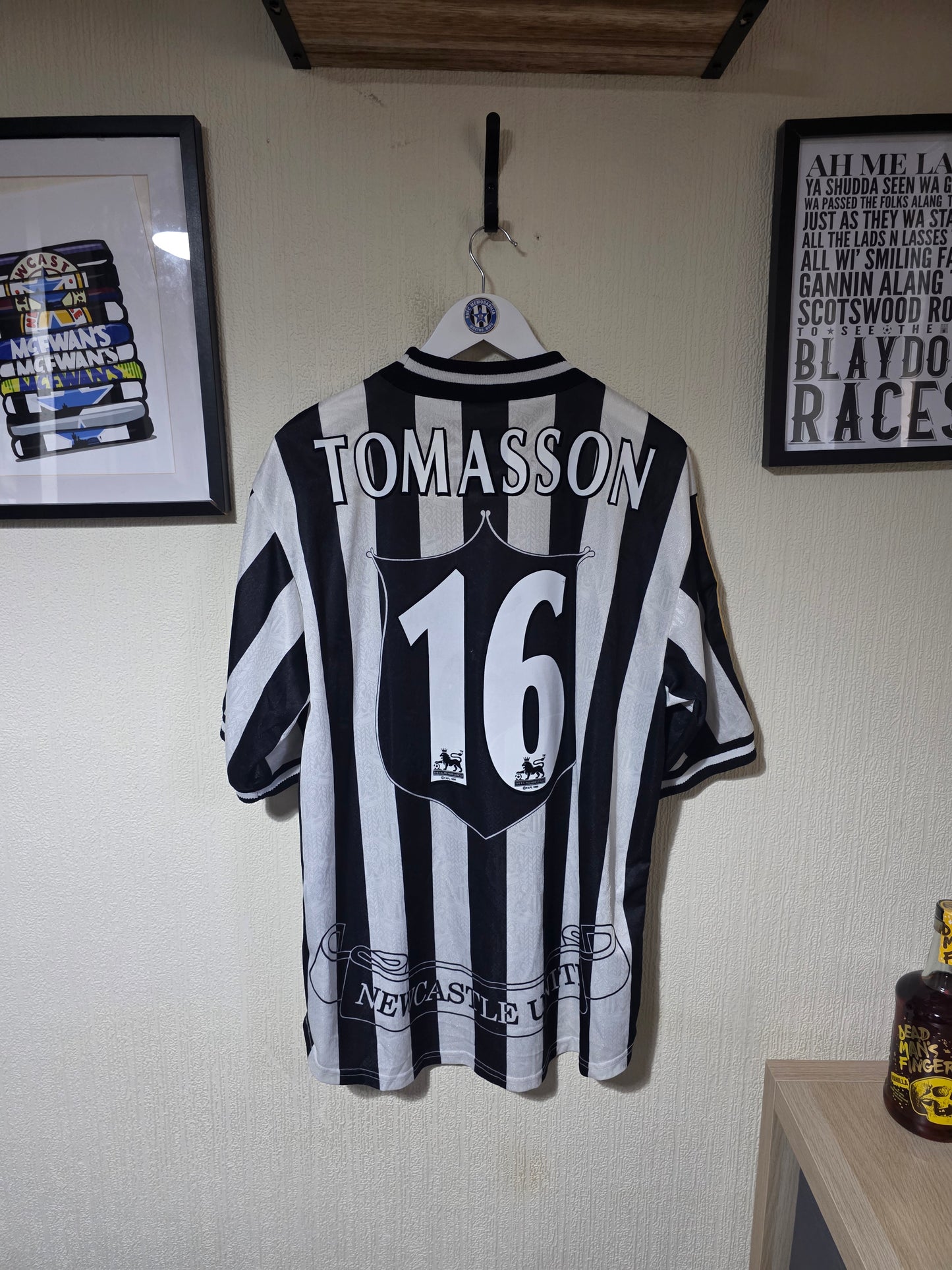 Newcastle United 1997/99 Adidas Home shirt, #16 TOMASSON - Large