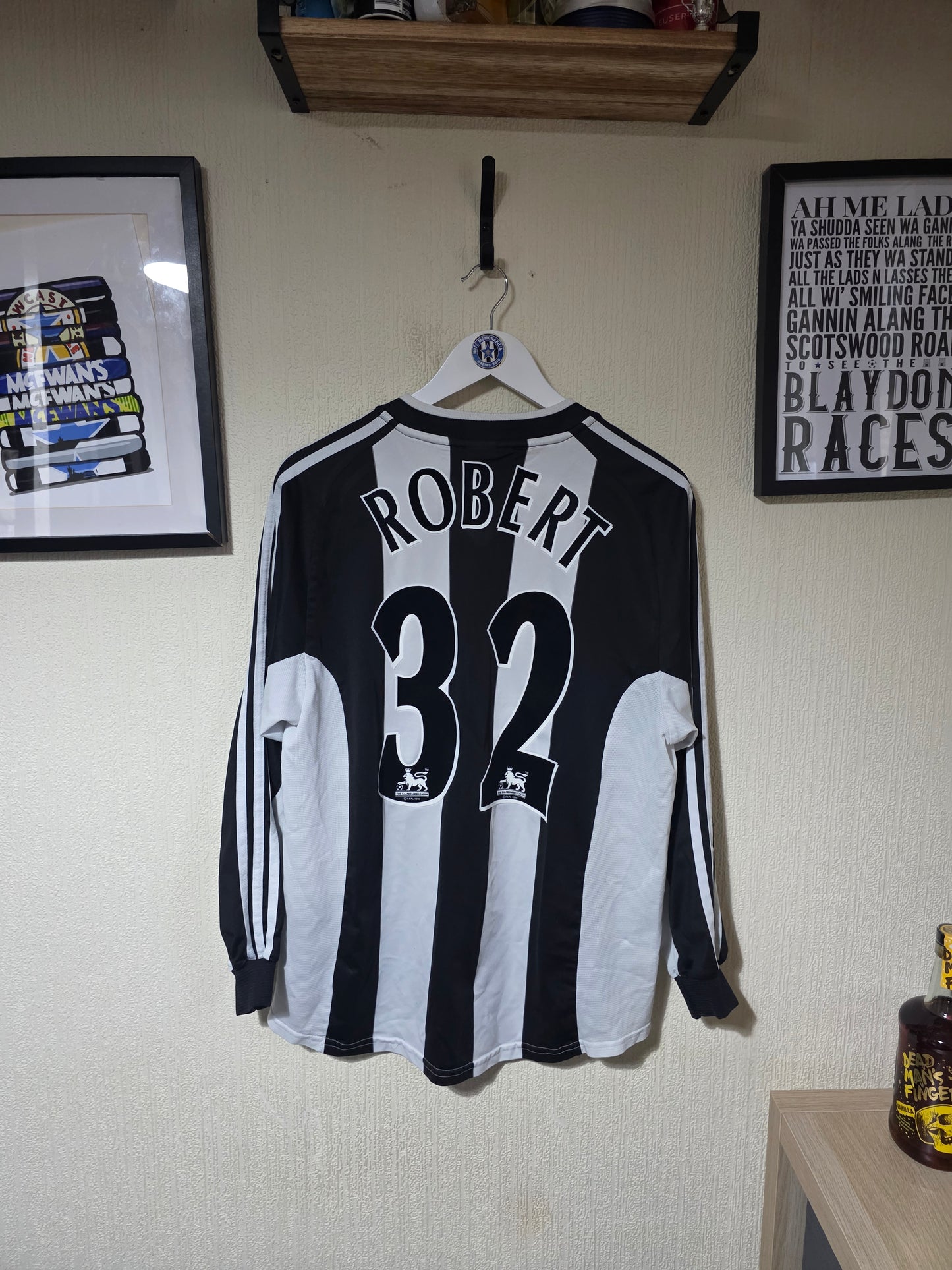 Newcastle United 2001/03 Adidas Long Sleeved Home shirt #32 ROBERT - Medium