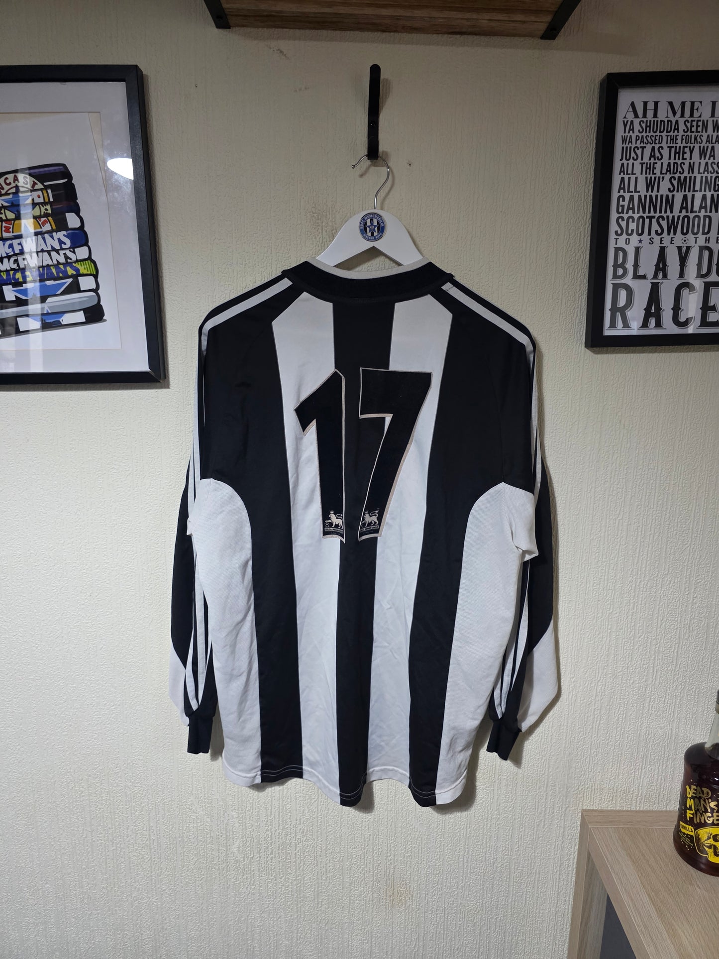 Newcastle United 2001/03 Adidas Long Sleeved Player Version Home shirt #17, Large
