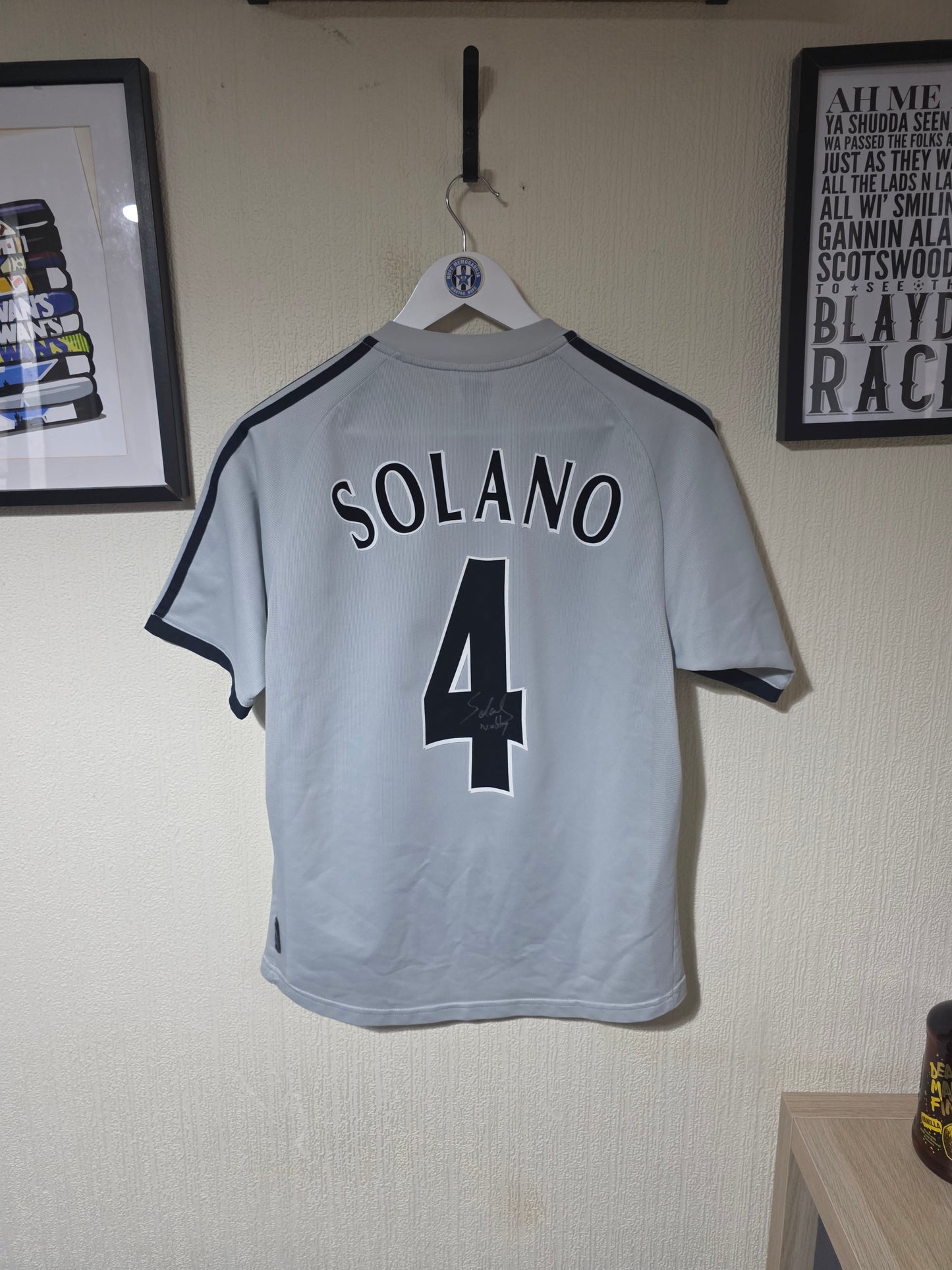 Newcastle United 2002/03 Adidas Away shirt, Nobby Solano Signed.