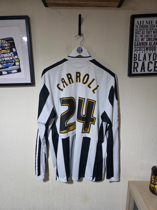 Newcastle United 2009/10 Adidas Long Sleeved Match Issued Home shirt, #24 CARROLL - XL