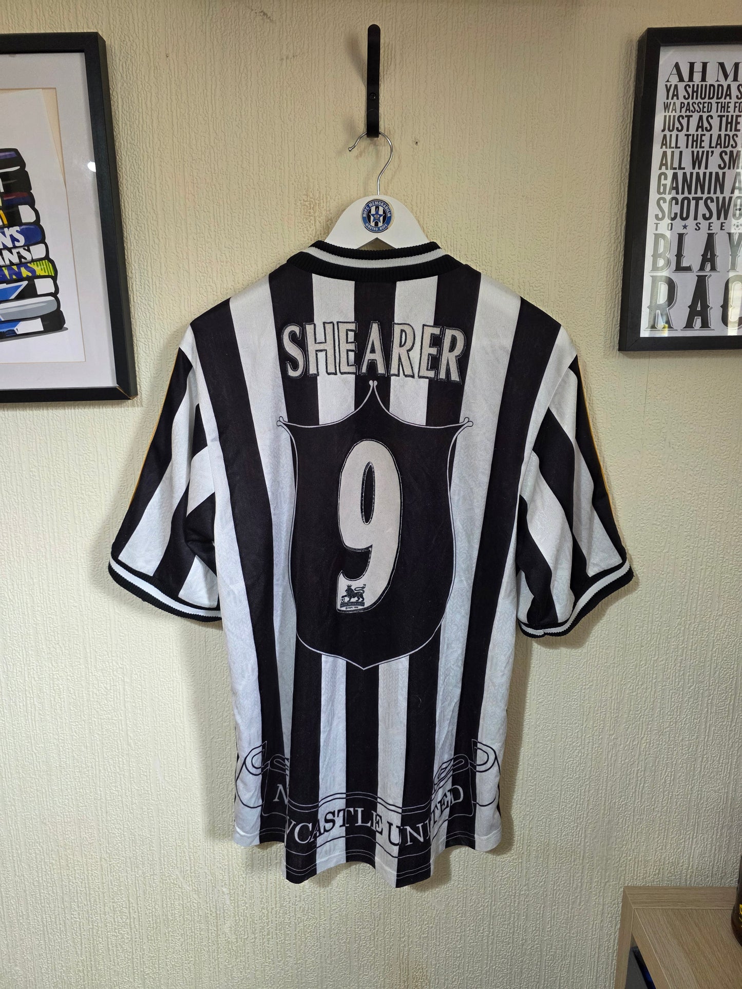 Newcastle United 1997/98 Adidas Home Shirt, #9 SHEARER - Medium