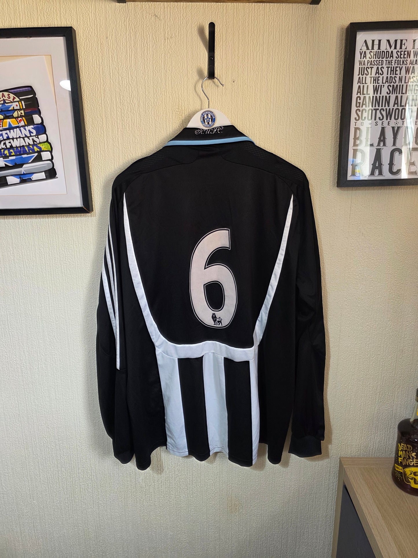 Newcastle United 2007/09 Adidas L/S Player version home shirt #6 - XL