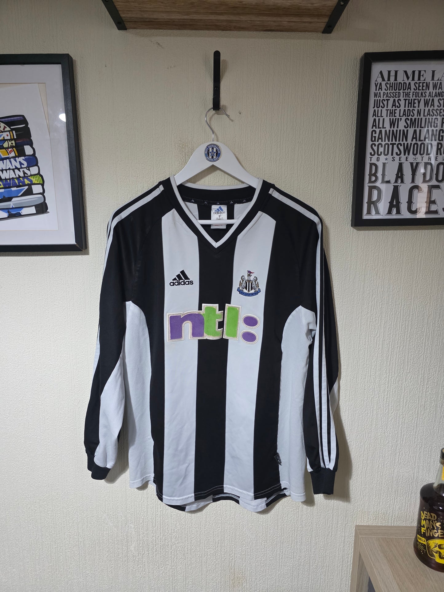 Newcastle United 2001/03 Adidas L/S Home Shirt #32 ROBERT - Medium