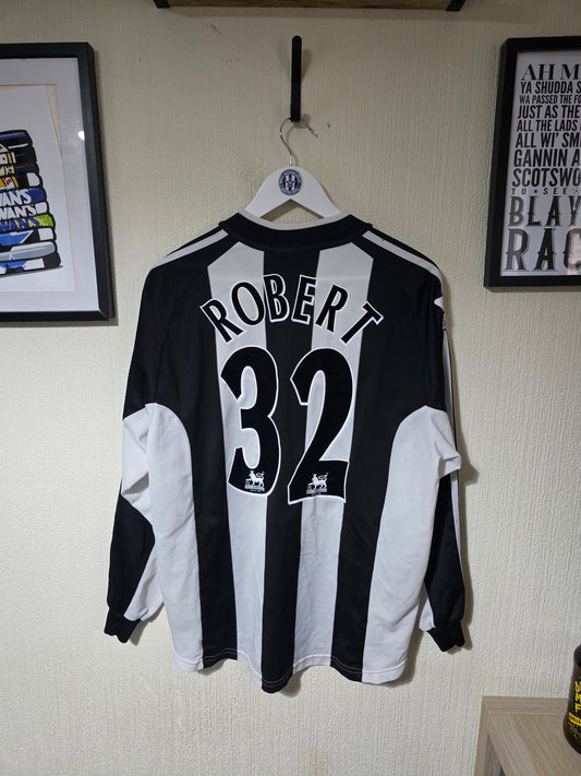 Newcastle United 2001/03 Adidas L/S Player Version Home Shirt #32 ROBERT - Large