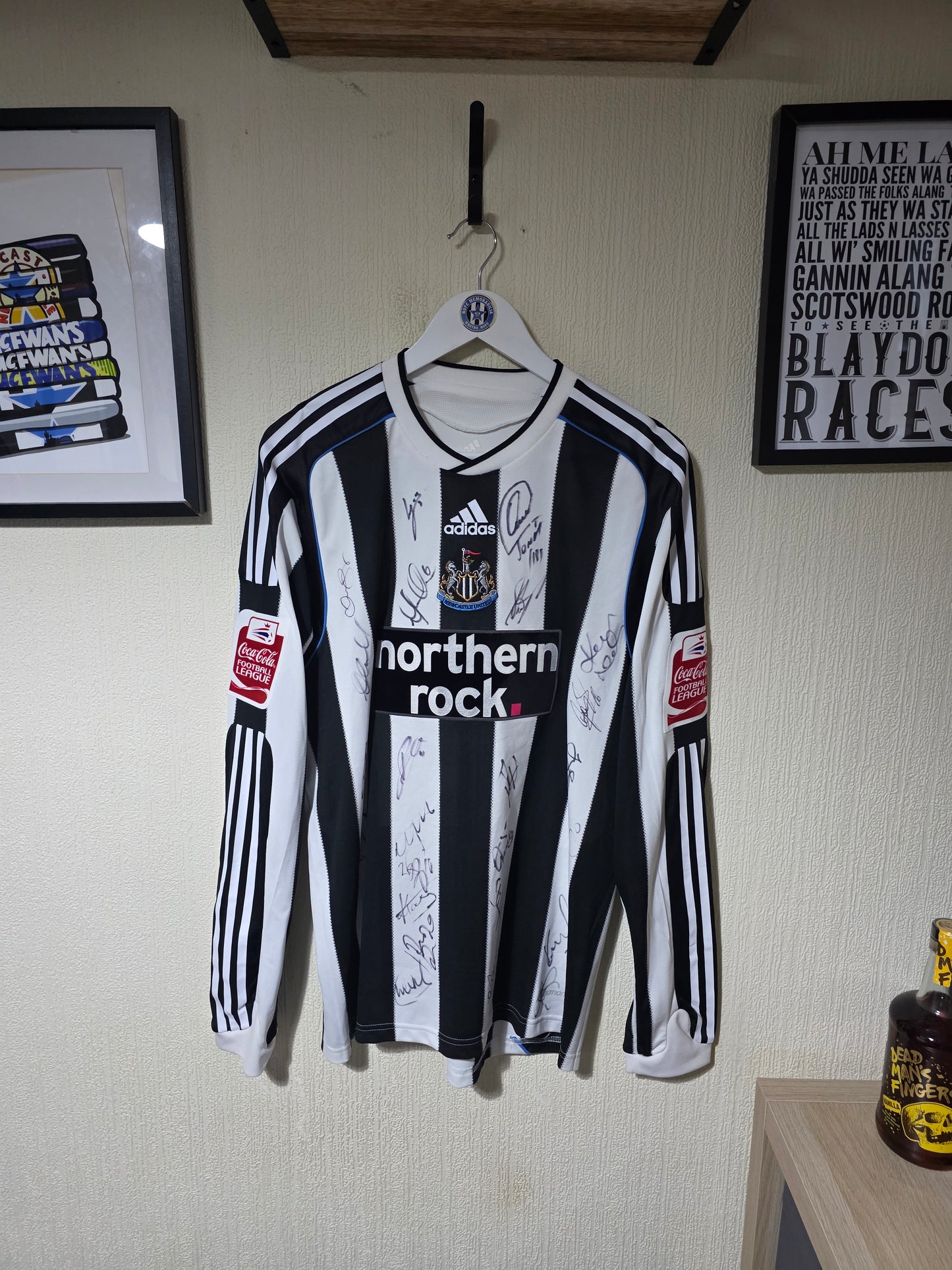 Newcastle United 2009/10 Adidas L/S Player version home shirt #24 CARROLL - Large