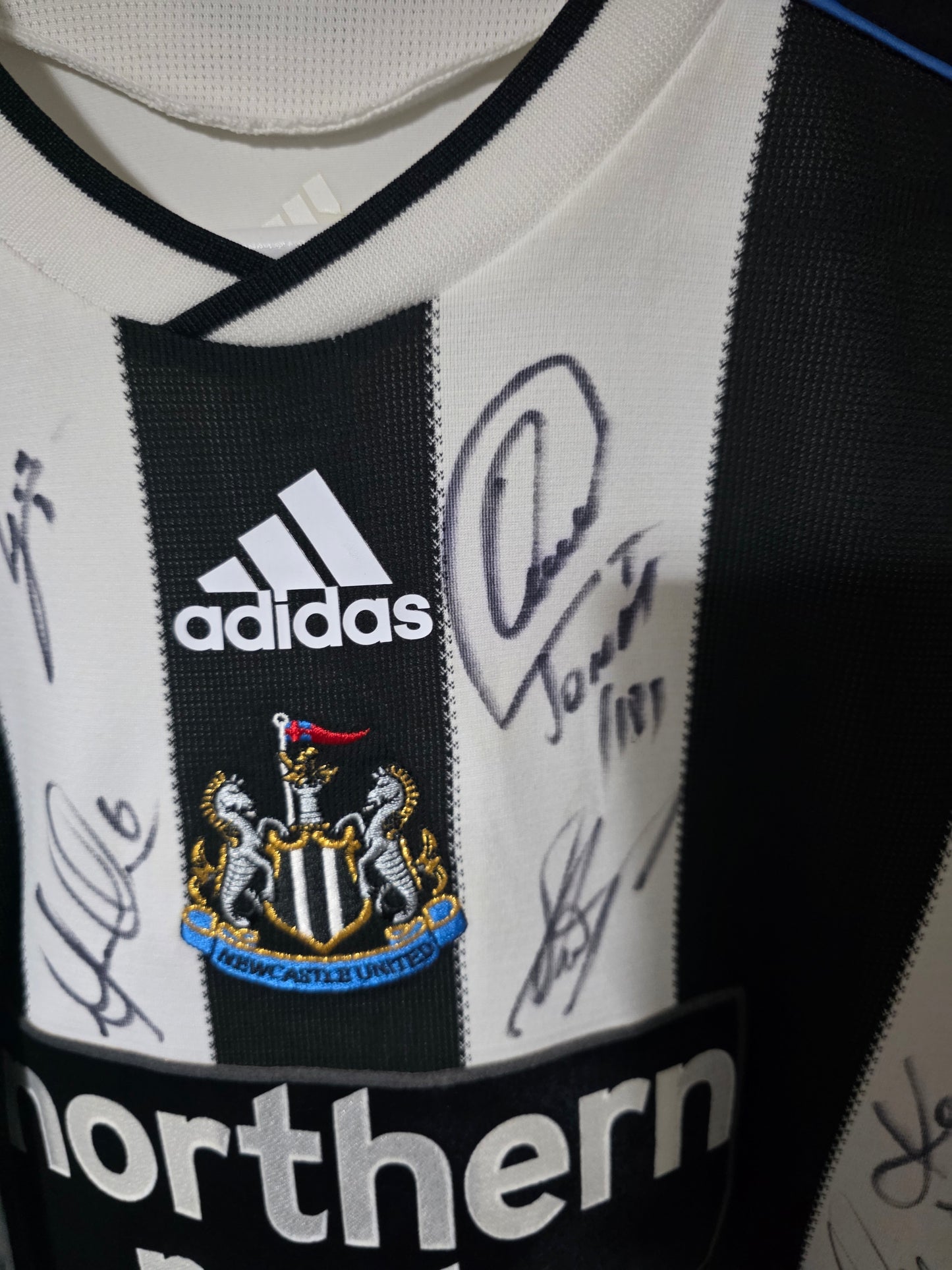 Newcastle United 2009/10 Adidas L/S Player version home shirt #24 CARROLL - Large