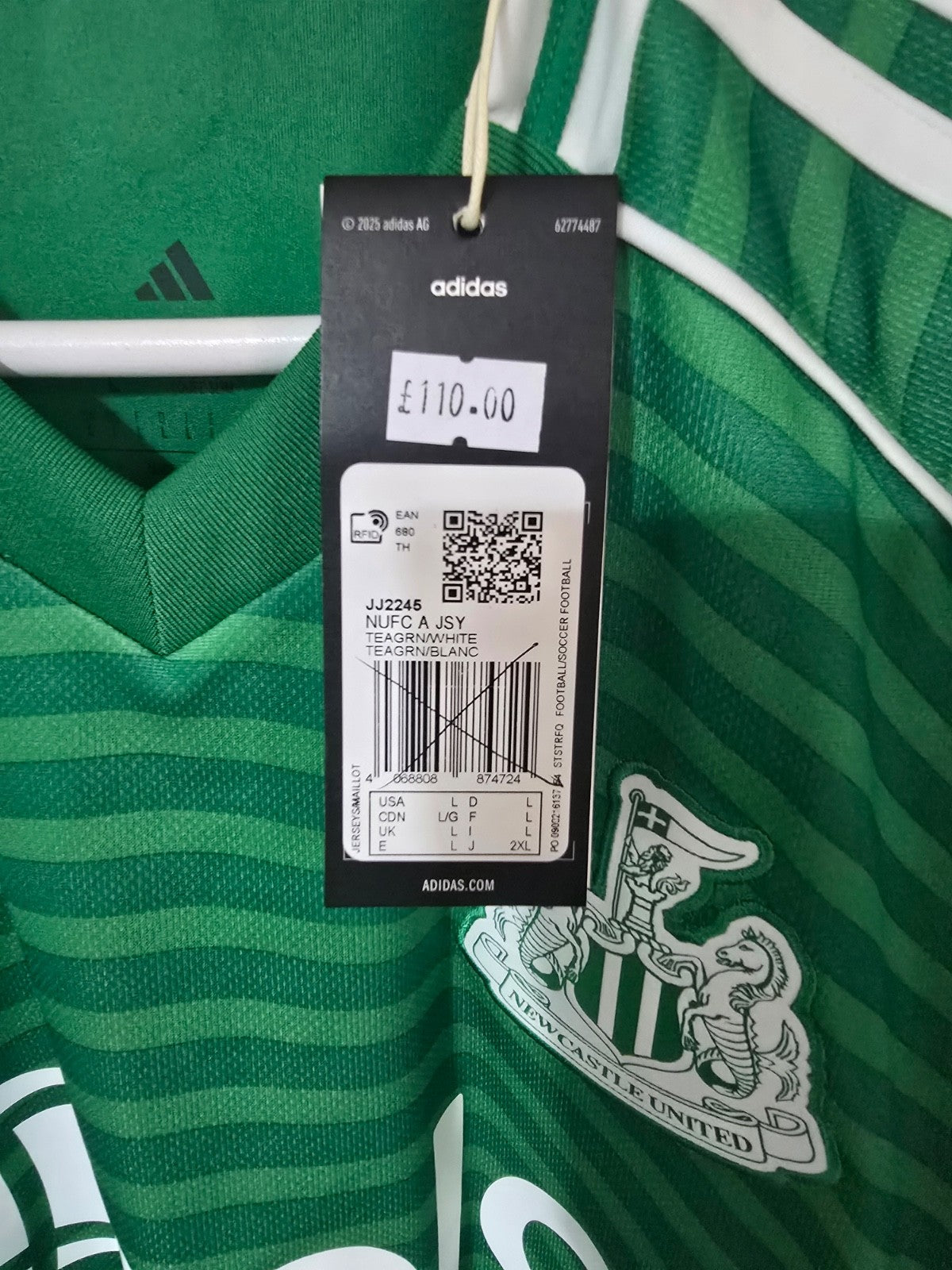 Newcastle United 2025/26 Korean print away shirt, Adidas, BNWT, #8 TONALI, XL