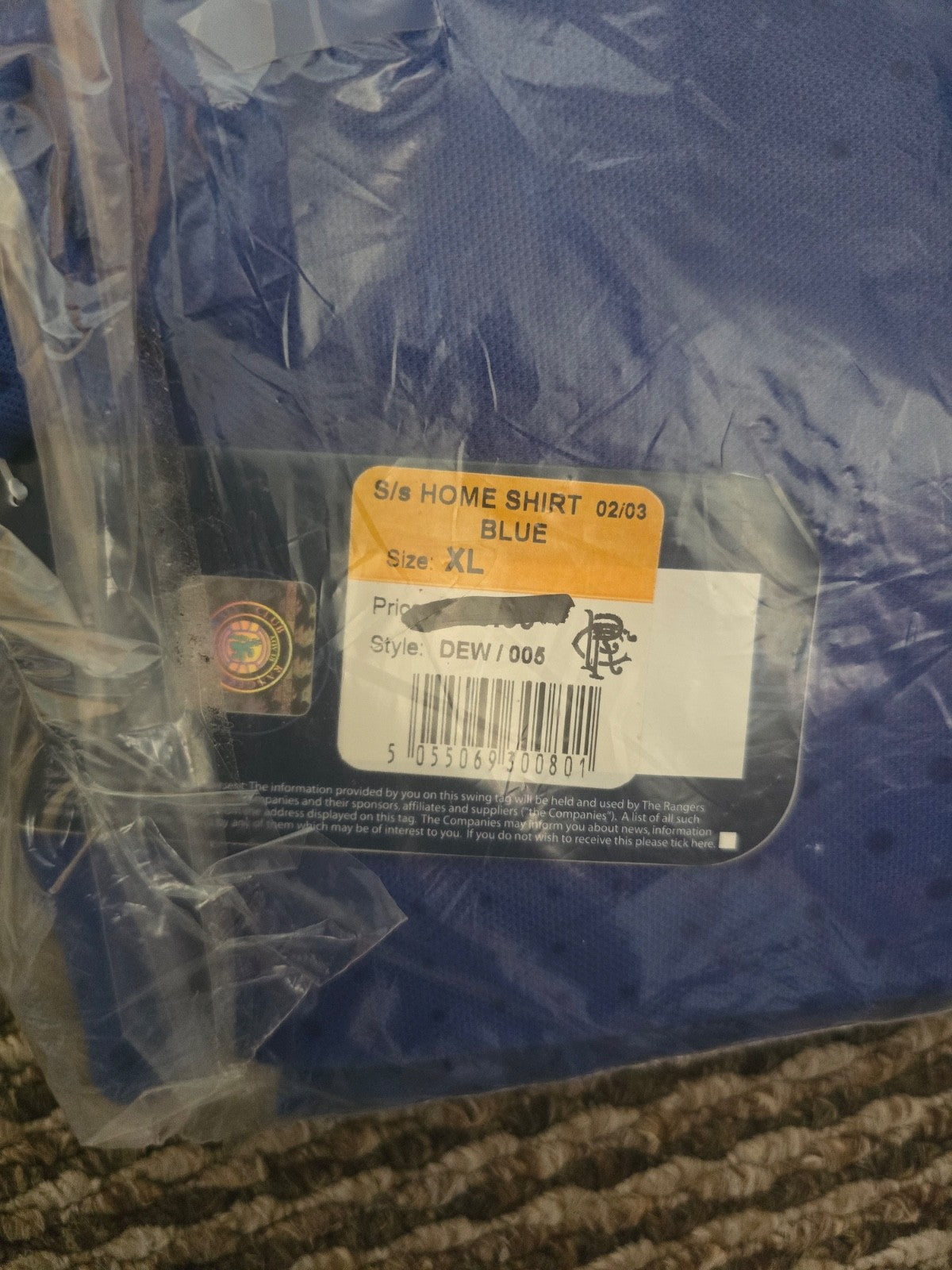 Rangers 2002/03 Diadora Home shirt, BNIB/BNWT - XL