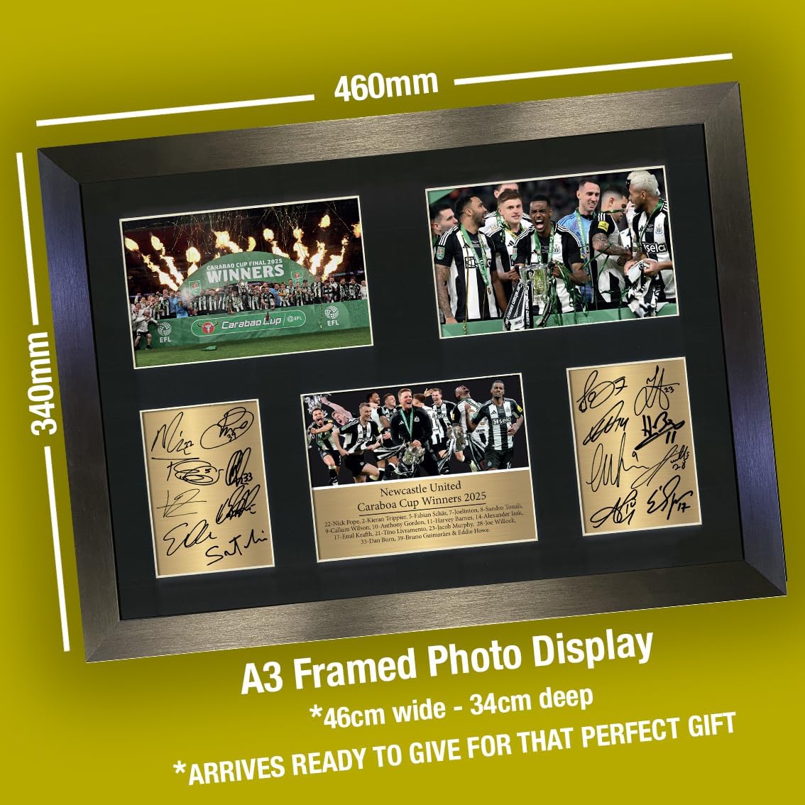 Newcastle United Carabao Cup Winners 2025 A3 Squad Signed Print – Limited Edition Team Reproduction Autographs with Black Frame | Football Memorabilia Collectible Wall Art Display No161