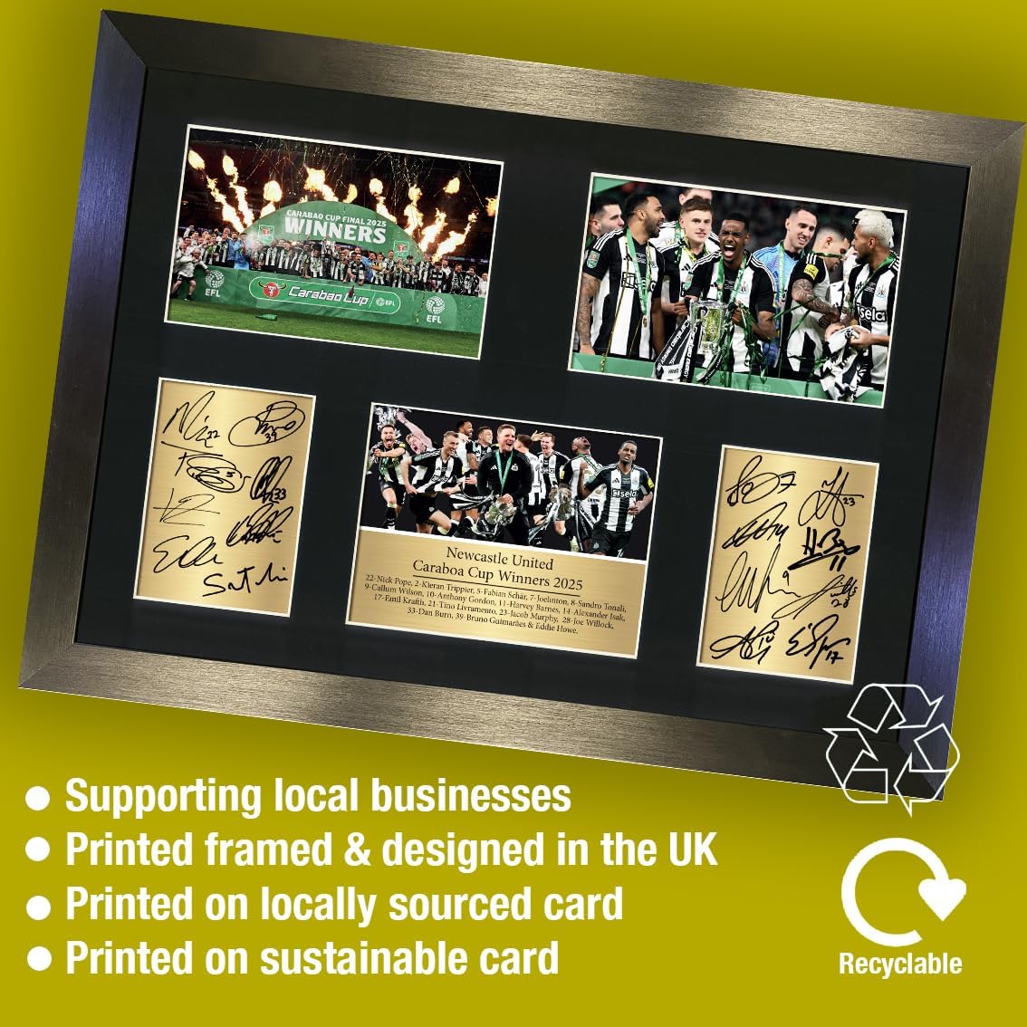 Newcastle United Carabao Cup Winners 2025 A3 Squad Signed Print – Limited Edition Team Reproduction Autographs with Black Frame | Football Memorabilia Collectible Wall Art Display No161