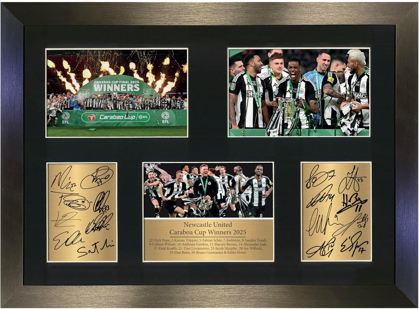 Newcastle United Carabao Cup Winners 2025 A3 Squad Signed Print – Limited Edition Team Reproduction Autographs with Black Frame | Football Memorabilia Collectible Wall Art Display No161