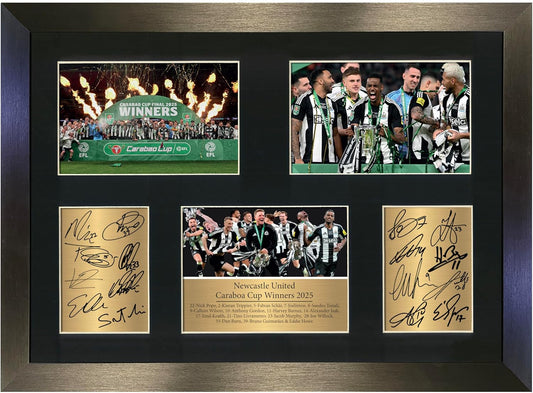 Newcastle United Carabao Cup Winners 2025 A3 Squad Signed Print – Limited Edition Team Reproduction Autographs with Black Frame | Football Memorabilia Collectible Wall Art Display No161