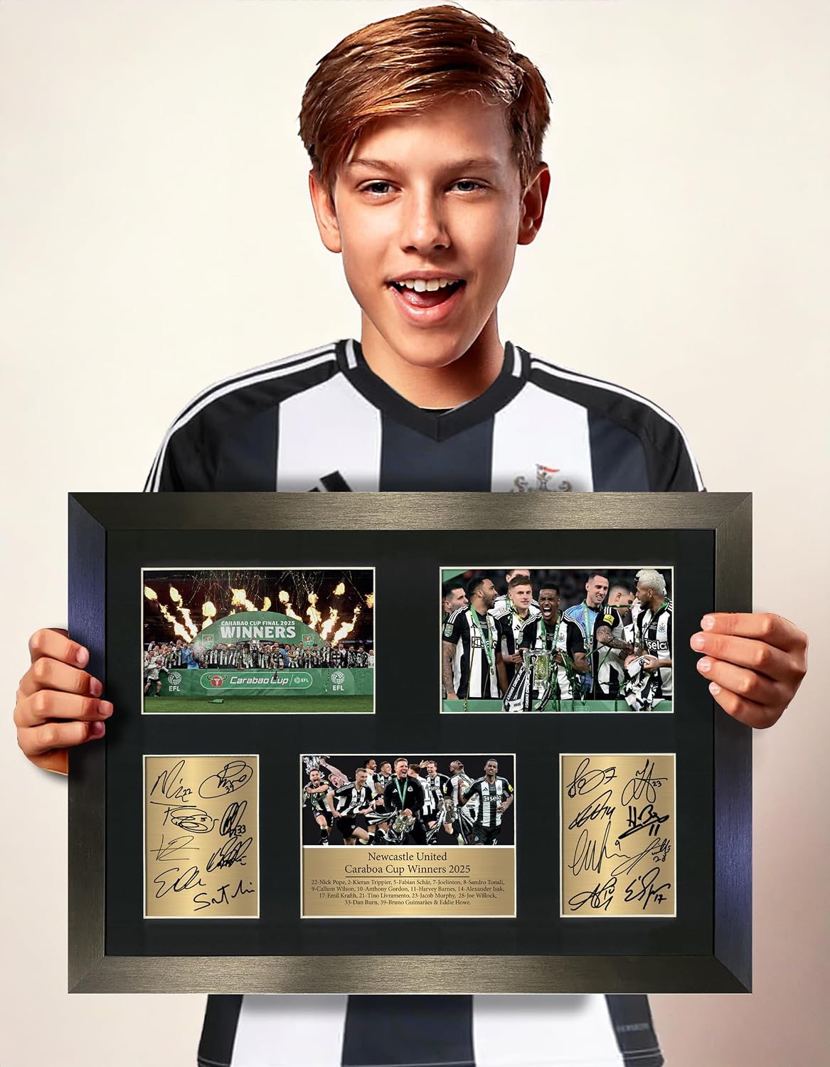 Newcastle United Carabao Cup Winners 2025 A3 Squad Signed Print – Limited Edition Team Reproduction Autographs with Black Frame | Football Memorabilia Collectible Wall Art Display No161