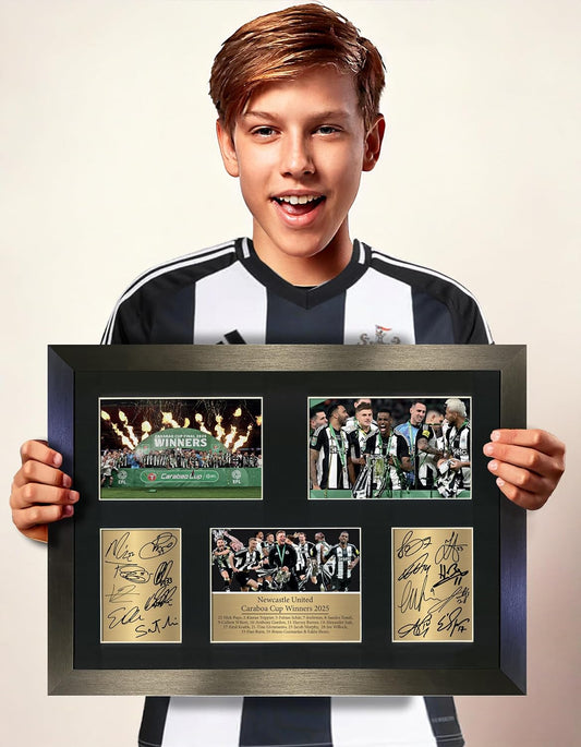 Newcastle United Carabao Cup Winners 2025 A3 Squad Signed Print – Limited Edition Team Reproduction Autographs with Black Frame | Football Memorabilia Collectible Wall Art Display No161