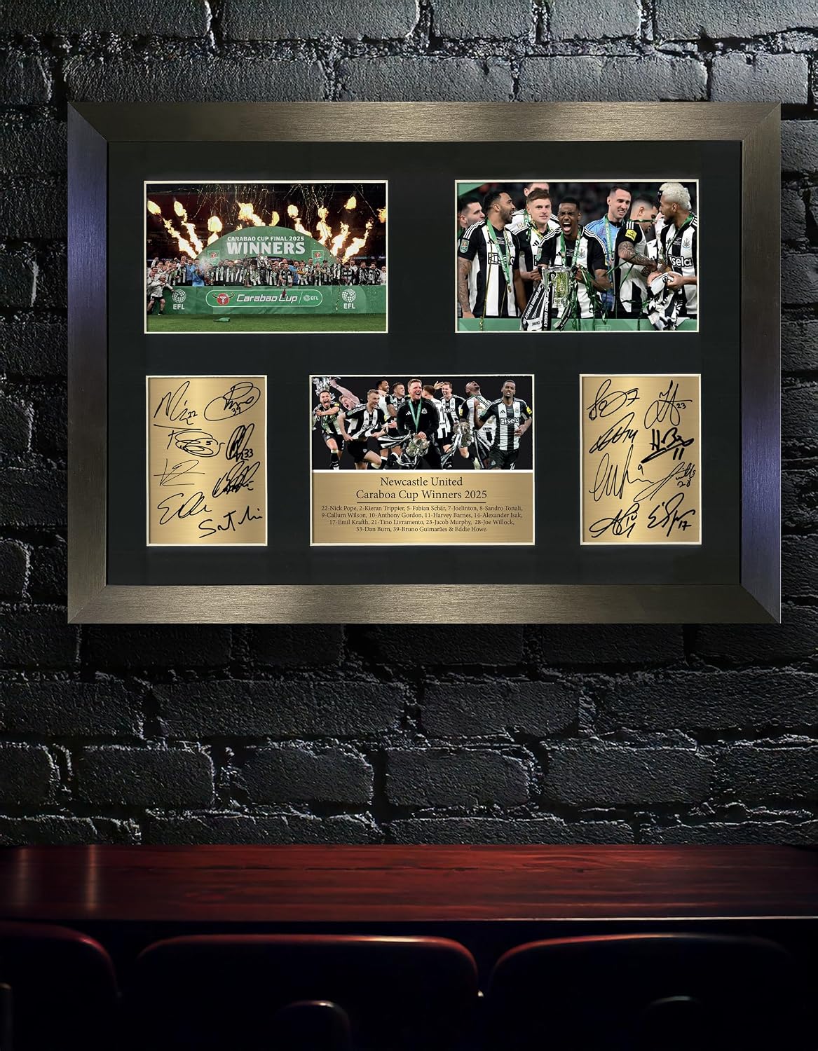 Newcastle United Carabao Cup Winners 2025 A3 Squad Signed Print – Limited Edition Team Reproduction Autographs with Black Frame | Football Memorabilia Collectible Wall Art Display No161