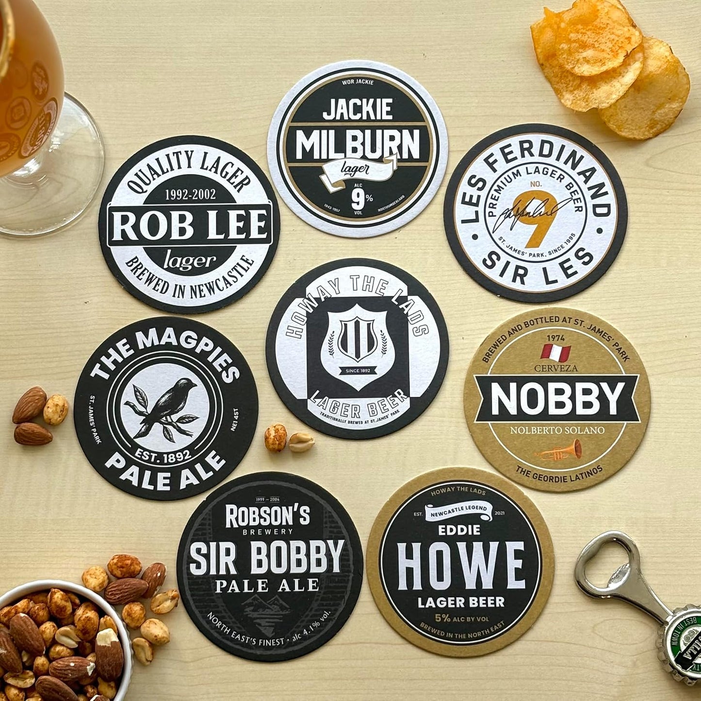 Newcastle United 2nd Edition Football Beer Mat Coasters - Perfect for a Gift or Present for Any Newcastle Fan (8-Pack)
